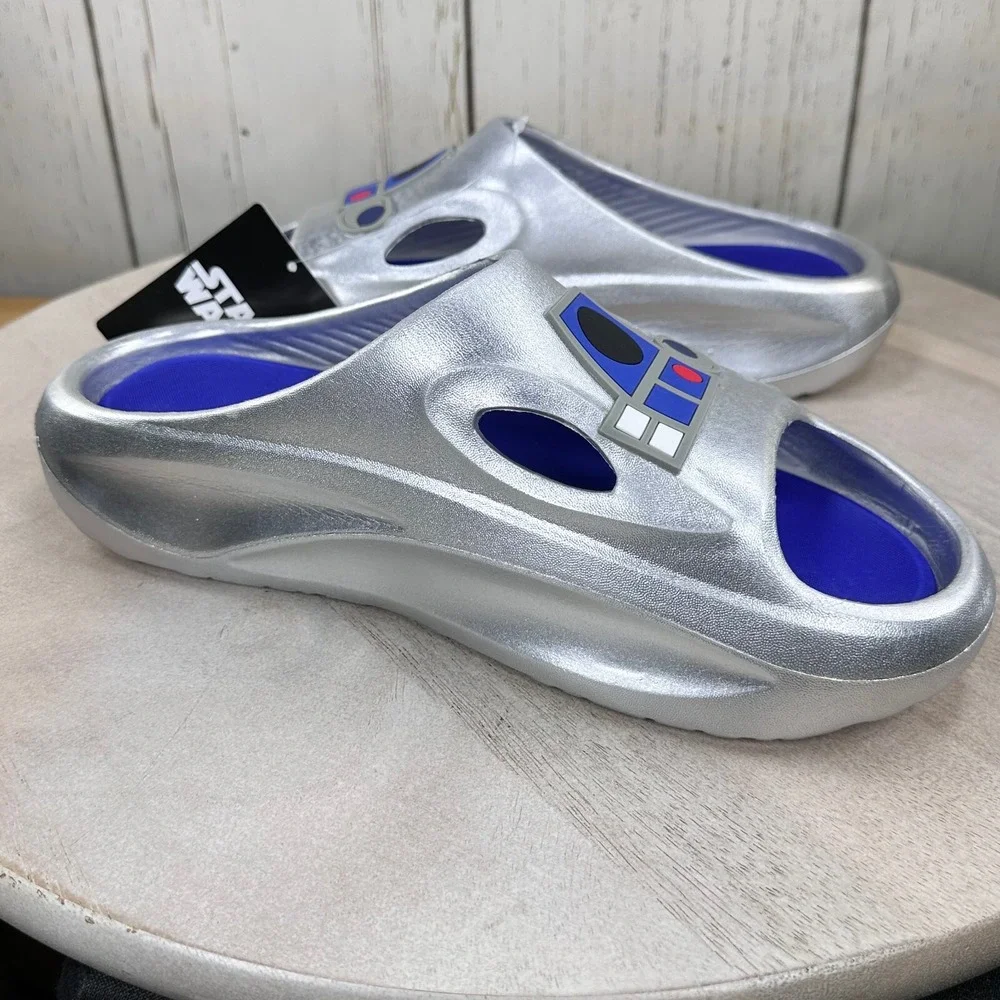 Disney Star Wars R2-D2 Mens Silver Novelty Sport Slides Sandals Size 9 New